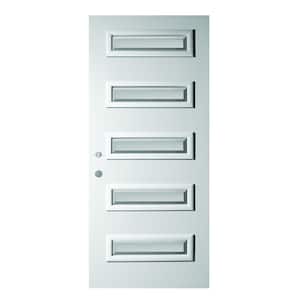 32 in. x 80 in. Ruth Satin Opaque 5 Lite Painted White Right-Hand Inswing Steel Prehung Front Door