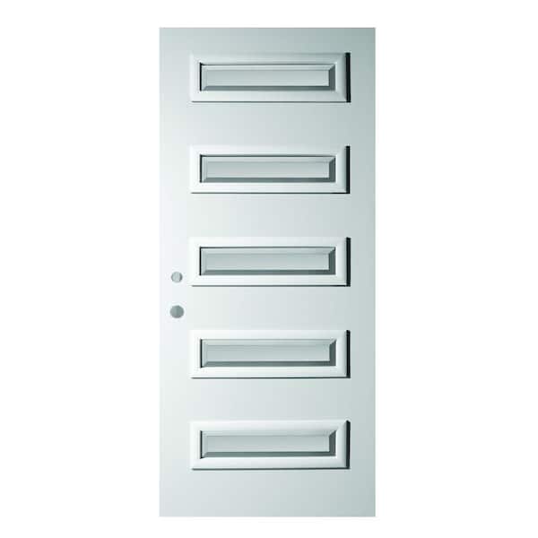 Stanley Doors 32 in. x 80 in. Ruth Satin Opaque 5 Lite Painted White Right-Hand Inswing Steel Prehung Front Door
