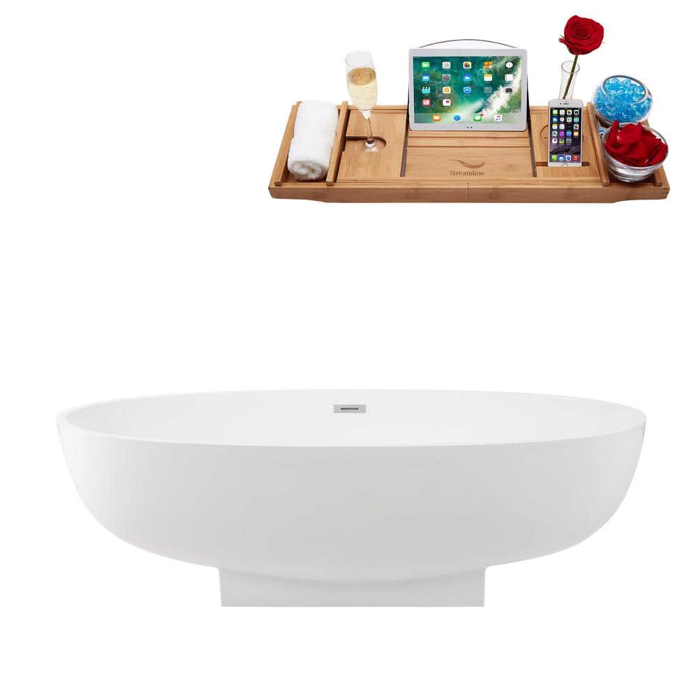 67" White Fiberglass Clawfoot Soaking Bathtub