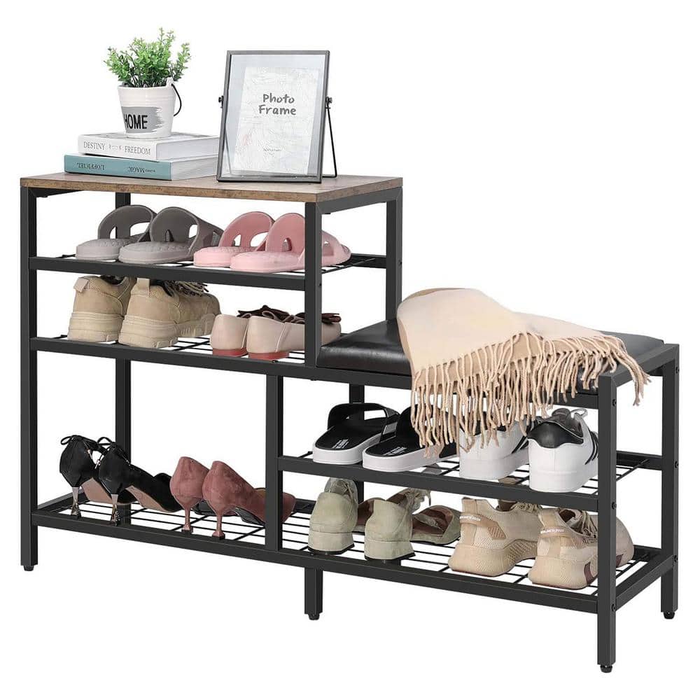 26.8 in. H 10-Pair Black Wood Shoe Rack shoes-363 - The Home Depot