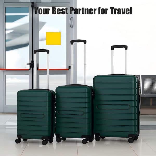 HONGGE 3-Piece Dark Green Luggage Sets Hard Shell Luggage Sets