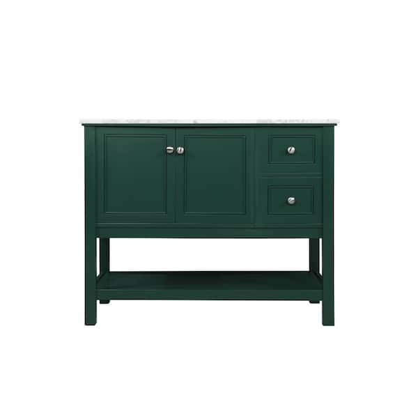 Unbranded Timeless Home 42 in. W Single Bath Vanity in Green with Marble Vanity Top in Carrara with White Basin