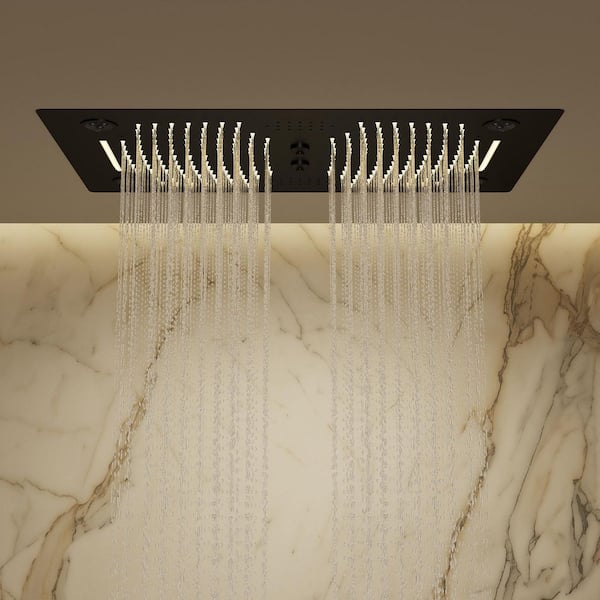 Bluetooth Music and LED Mood Lighting 6-Spray 28 in. x 16 in. Ceiling Mount Dual and Hand Shower 2.5 GPM in Matte Black