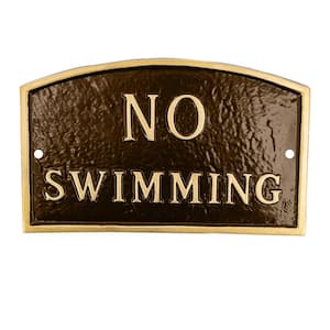 13 in. x 21 in. Large Arch No Swimming Statement Plaque Sign - Oil Rubbed/Gold