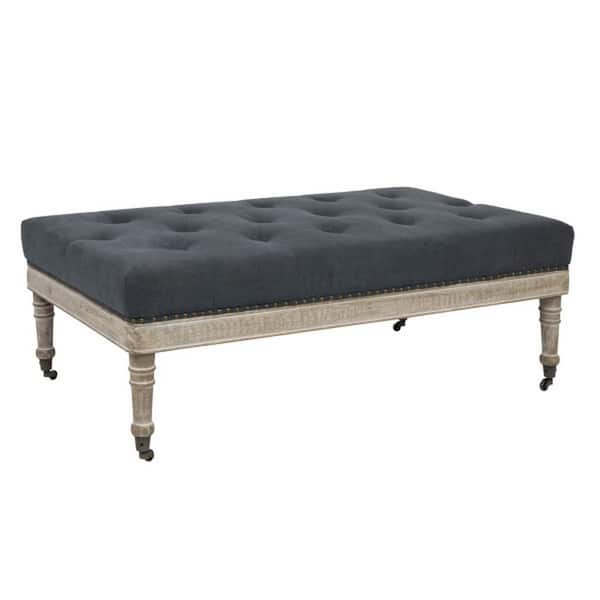 Storied Home Antoinette Deep Grain Finish Tufted Fabric Rectangle Accent Coffee Table Ottoman