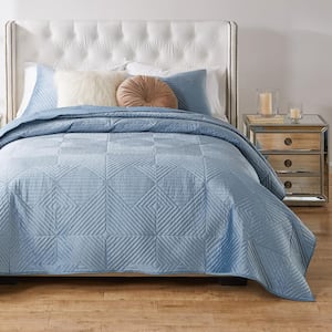 Riviera Velvet Solid 2-Piece Spa Blue Polyester Twin/XL Quilt Set