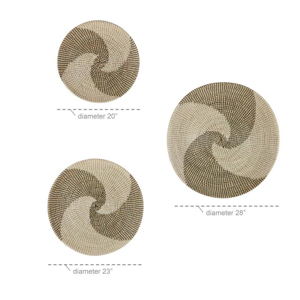 Brown and Off-White Spiral Seagrass Wall Basket Set