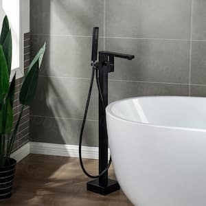 Austin Single-Handle Freestanding Floor Mount Tub Filler Faucet with Hand Shower in Matte Black