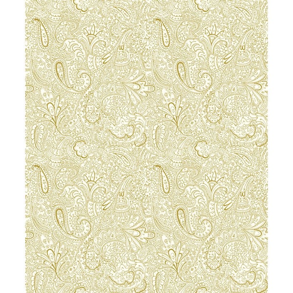 Unbranded Elegance Collection Gold Paisley Trellis Metallic Raised Ink Non-Pasted Non-Woven Wallpaper Sample