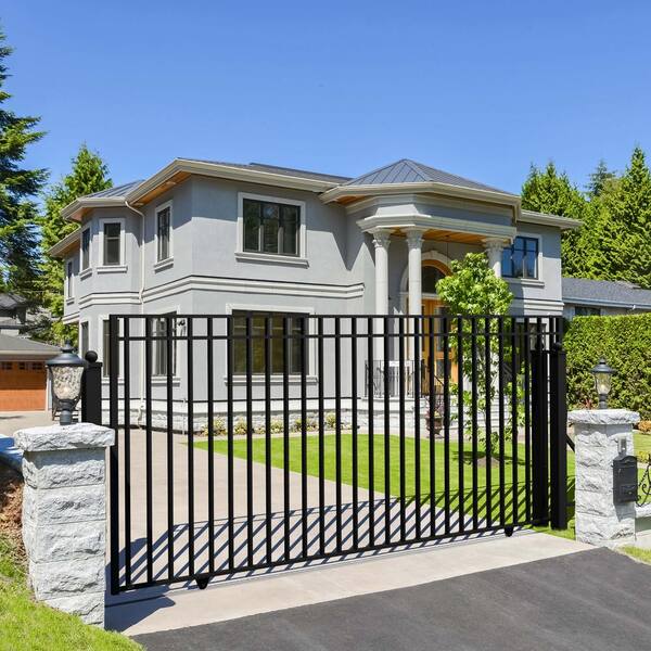 ALEKO Madrid Style 14 ft. x 6 ft. Black Steel Single Slide Driveway with Gate Opener Fence Gate