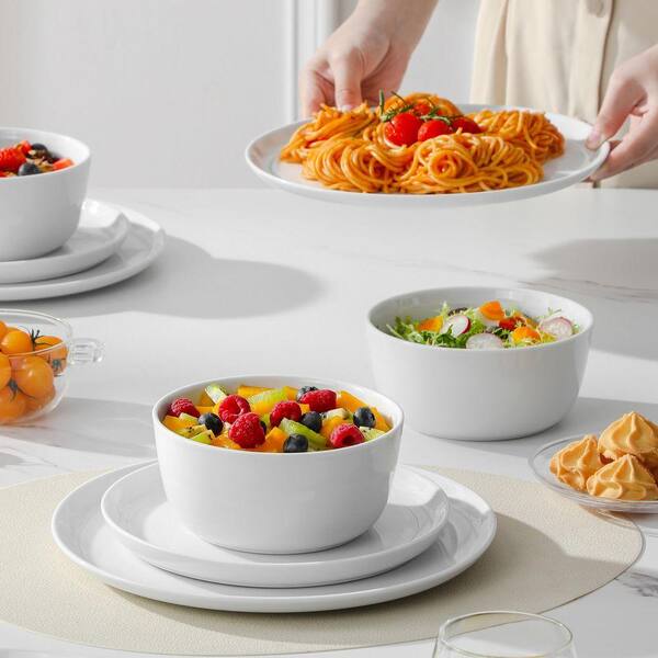 MALACASA 12-Piece White Porcelain Dinnerware Set Service for 4 Dinner Set with Dinner Plate Dessert Plate Cereal Bowl for Kitchen LEXI-12