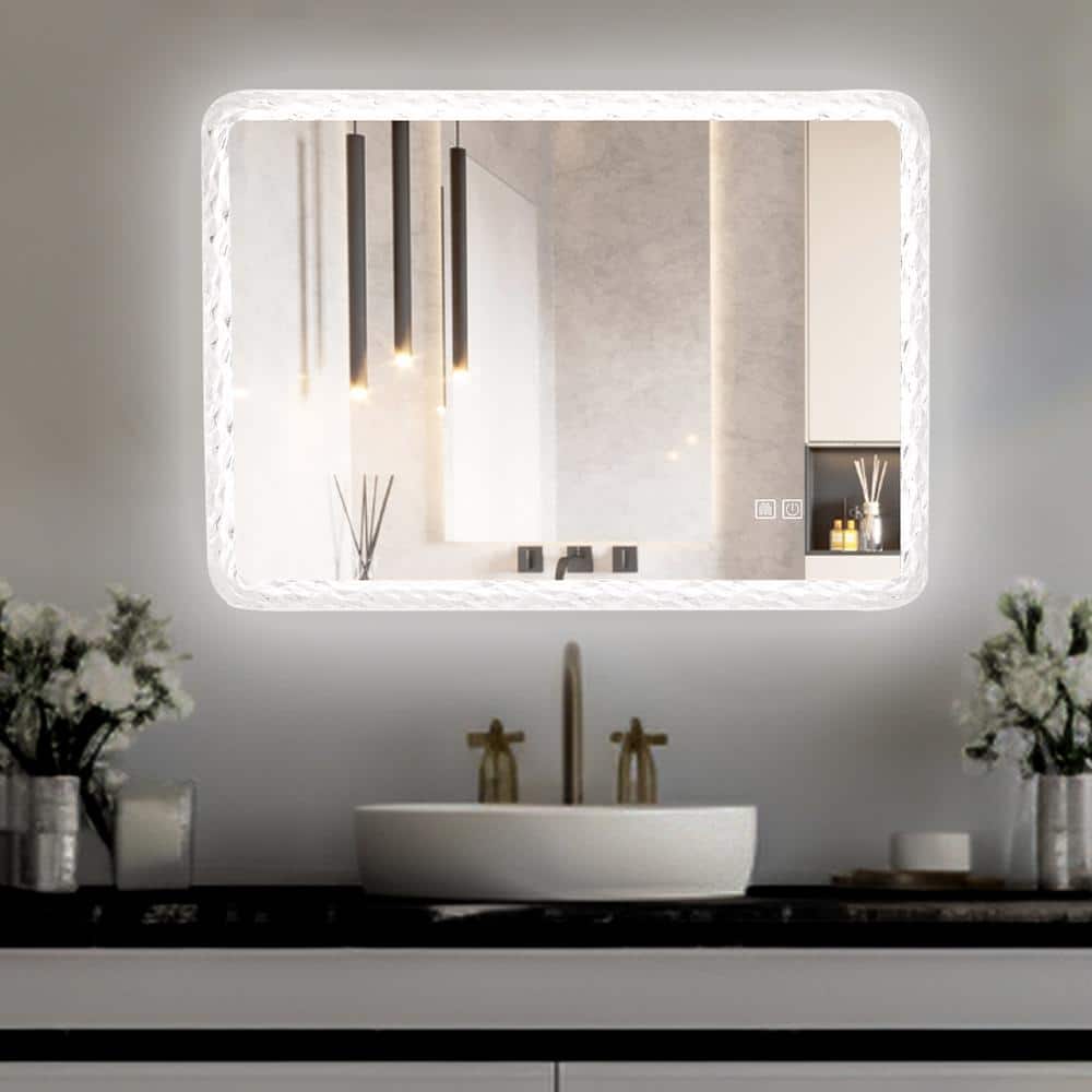 38.58 in. W x 25.20 in. H Wall Mount Makeup Mirror with LED Lights, Anti-Fo
