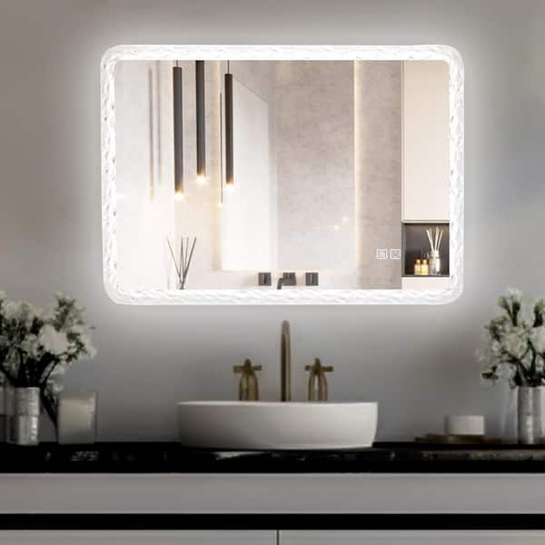 Unbranded 38.58 in. W x 25.20 in. H Wall Mount Makeup Mirror with LED Lights, Anti-Fog and Adjustable Brightness Function