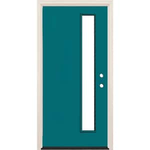 36 in. x 80 in. Left-Hand/Inswing 1 Lite Clear Glass Reef Painted Fiberglass Prehung Front Door with 4-9/16 in. Frame