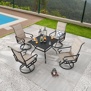 Khaki 5-Piece Metal Sling Square Outdoor Dining Set