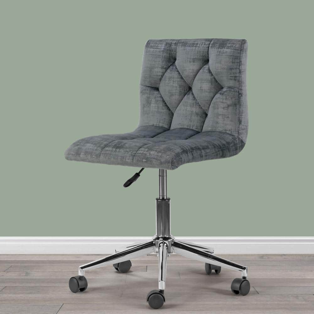 Gray Velvet Adjustable Height Swivel Task Chair with Chrome Base