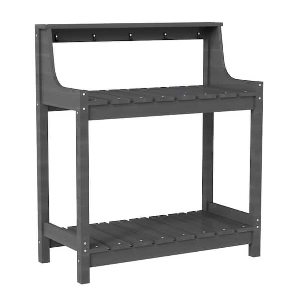 HDPE Outdoor Potting Bench Table with Storage Shelves, All-Weather Garden Workstation for Patio & Backyard