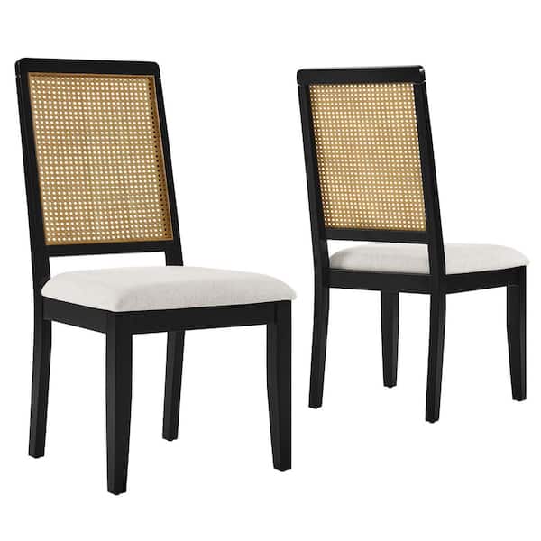 Arlo Faux Rattan and Wood Dining Side Chairs - (Set of 2) in Black Natural Heathered Weave Ivory