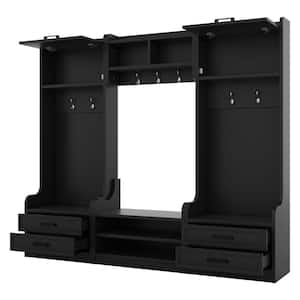 78 in. W x 16 in. D x 70 in. H Black Linen Cabinet, 4-in-1 Detachable Hall Tree, Multiple Functions Hallway Coat Rack