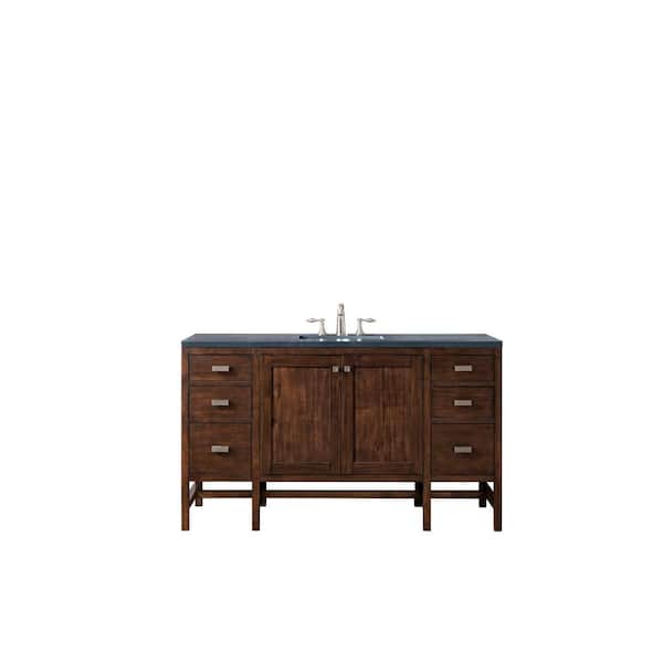 James Martin Vanities Addison 60 in. W x 23.5 in.D x 35.5 in. H Single Bath Vanity in Mid Century Acacia w/ Quartz Top in Charcoal Soapstone