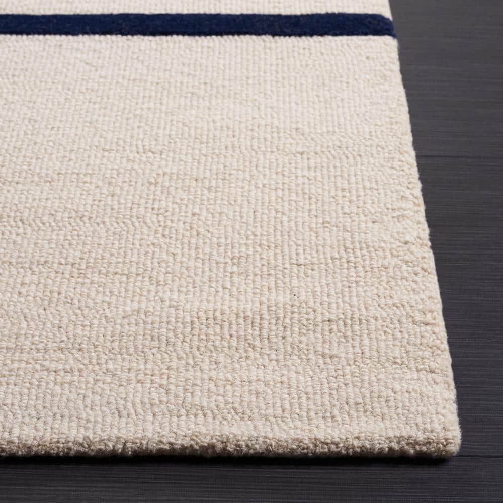 Beige and Black Wool Hand-Tufted Runner Rug