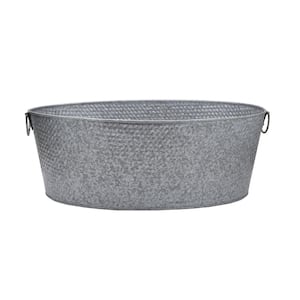 25 in. Galvanized Hammered Steel Oval Beverage Tub, Gray