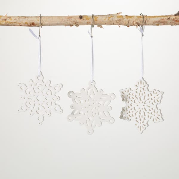SULLIVANS 6.5 in. White Ceramic Snowflake Ornament (Set of 3)