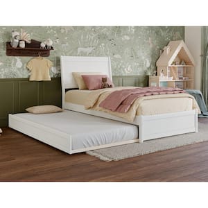 Casanova White Solid Wood Frame Twin Platform Bed with Panel Footboard and Twin Trundle