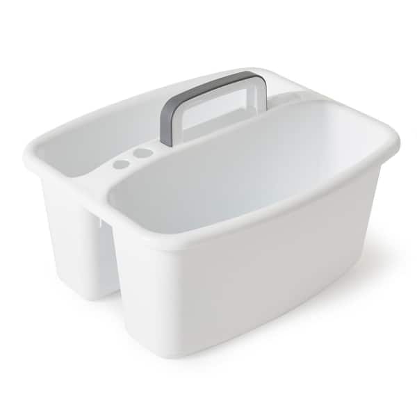 Unbranded Large Home Divided Storage Tote Caddy, White w/Gray Carry Handle
