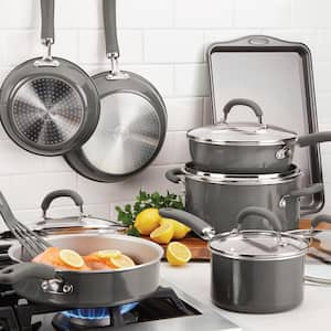 Create Delicious 13-Piece Aluminum Nonstick Cookware Set in Gray Shimmer