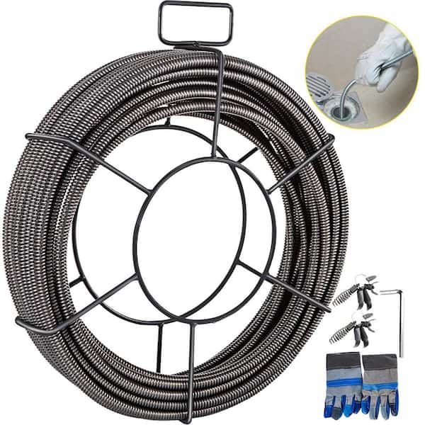 Drain Cleaning Cable 100 ft. x 3/8 in., Solid Core Steel Sewer Cable, 4 Cutter for 2-4 in. Pipes, Auger Cleaner Cable