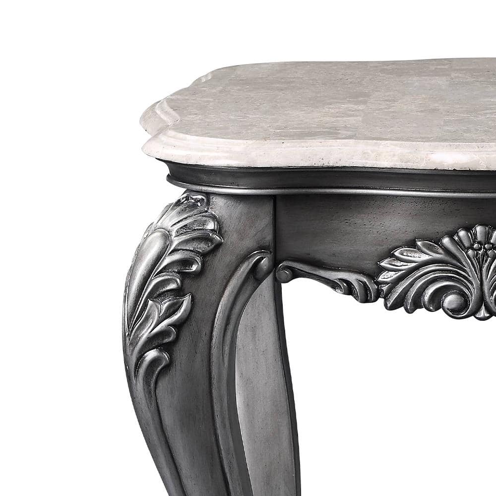 Ariadne Classic Marble Top Platinum Finish Wooden Coffee Table