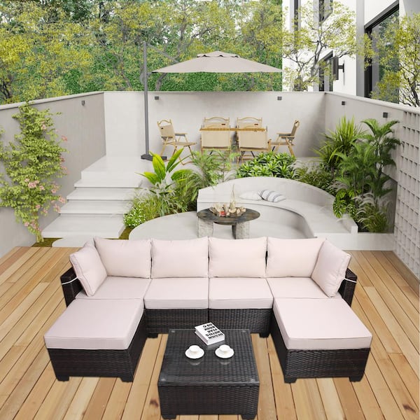 Outsunny 6-Piece Steel Plastic Rattan Patio Conversation Set Outsunny 6-Piece Steel Plastic Rattan Patio Conversation Set