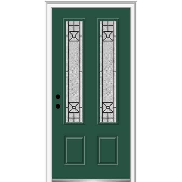 MMI DOOR 36 in. x 80 in. Courtyard Right-Hand 2-Lite Decorative Painted Fiberglass Smooth Prehung Front Door on 6-9/16 in. Frame