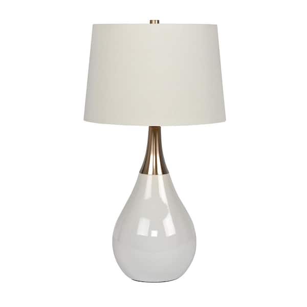 Table Lamp 28 in. White Brushed Nickel Finish Contemporary Standard Bulb Urn Table Lamp for home with White Fabric Shade