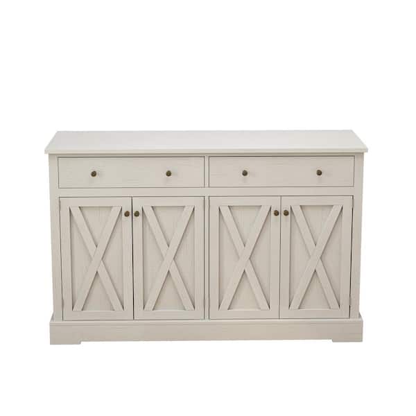 White Wood Pantry Organizer, Sideboard with Two Drawers and Four Doors