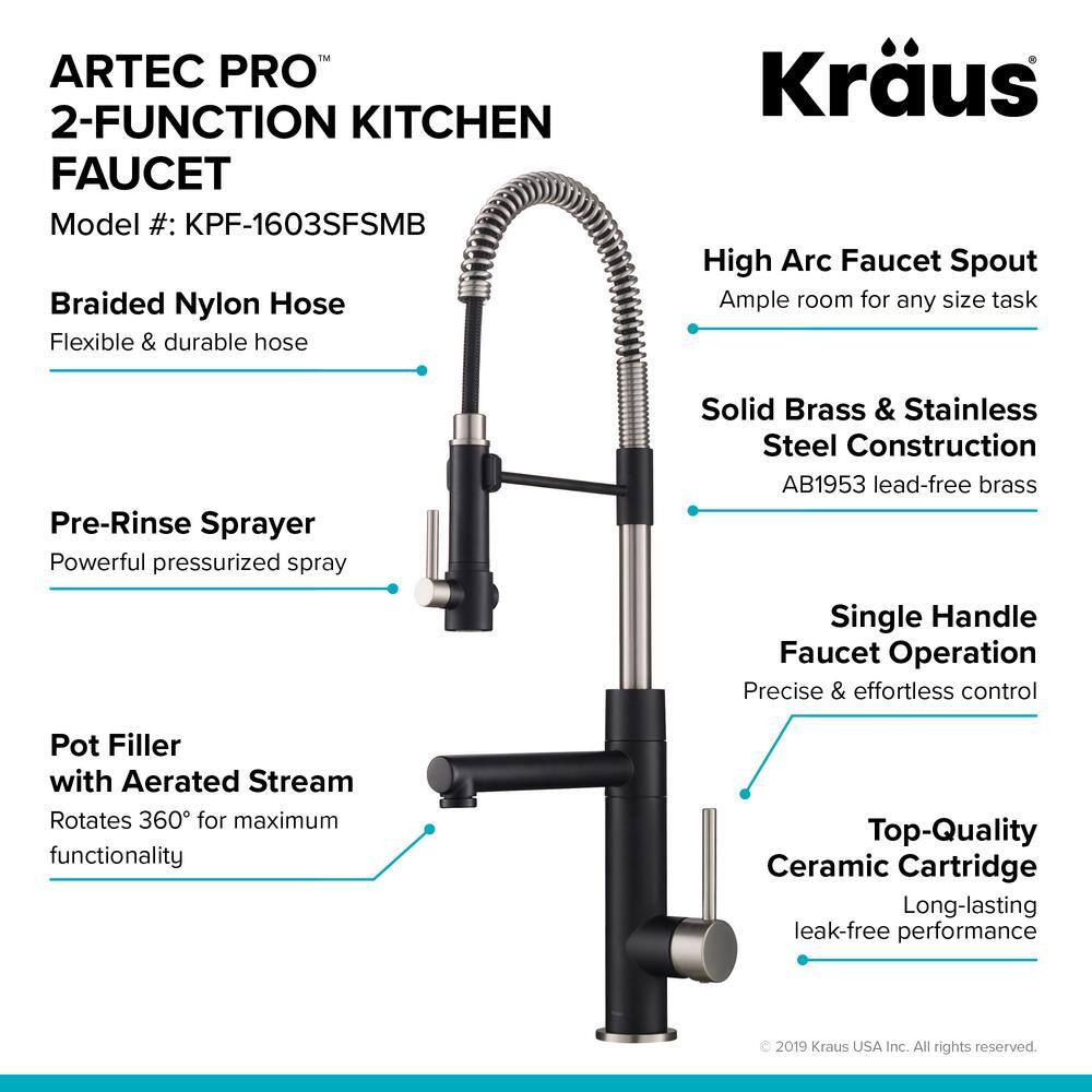 Stainless Steel and Matte Black Pull-Down Kitchen Faucet