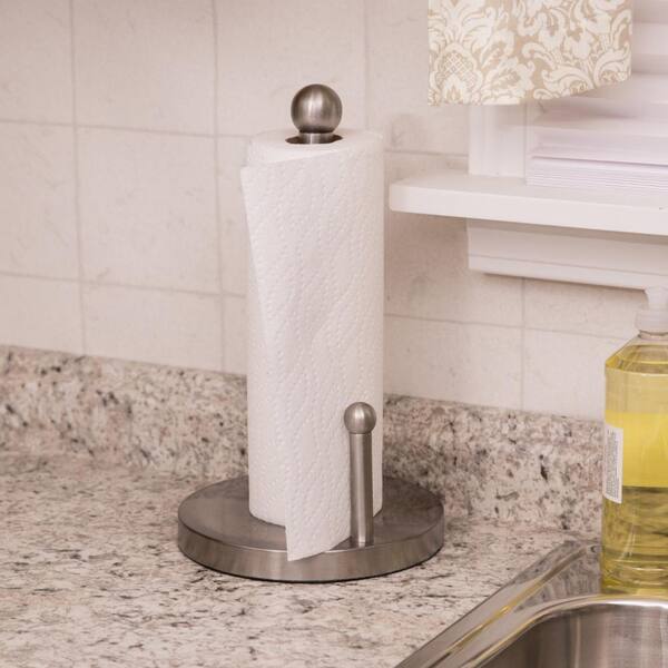 1pc Non-Slip Stainless Steel Paper Towel Holder for Kitchen Countertop -  Weighted Base Standing Paper Towel Dispenser with Roll Holder - Easy to Use  a