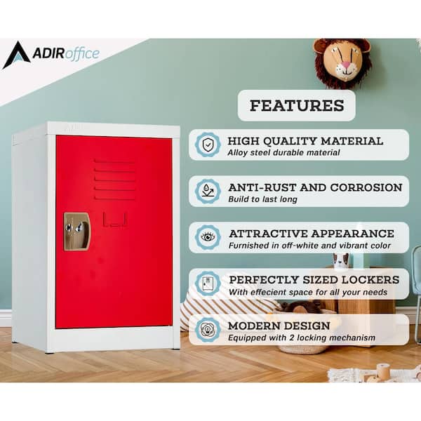 629-Series 24 in. H 1-Tier Steel Storage Locker Free Standing Cabinets for Home, School, Gym in Red 2 Pack