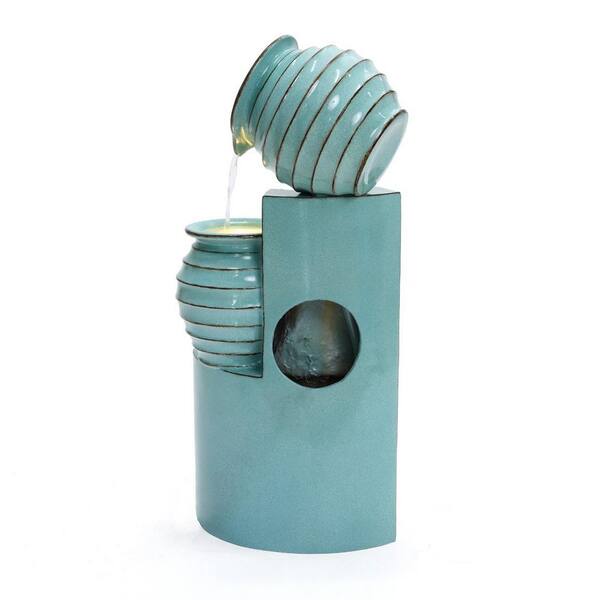 LuxenHome Aqua Blue 3-Tier Bowls 2.5 ft. Tall Outdoor