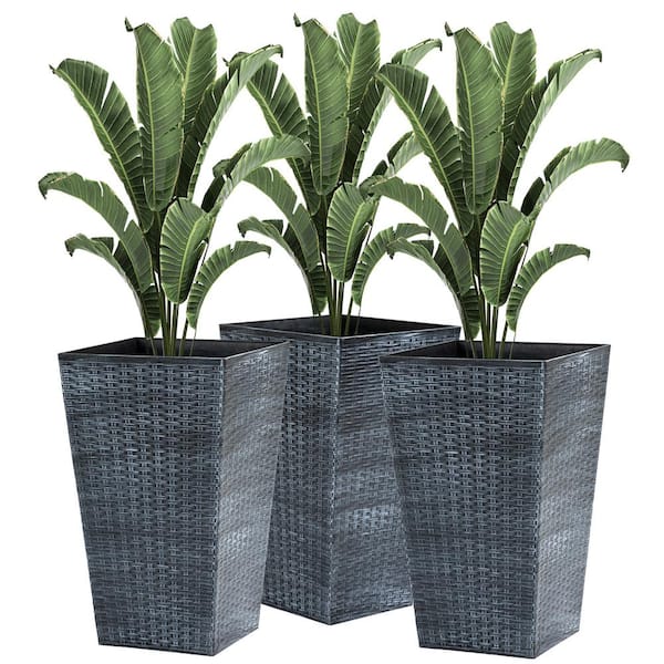 Outsunny Gray Plastic Flower Pot Set for Front Door, Entryway, Patio and Deck