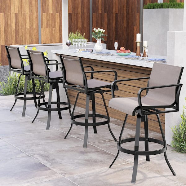 Sunbrella Fabric Swivel Aluminum Outdoor Bar Stool Chair High Bar Stools in Augustine Ashe (4-Pack)