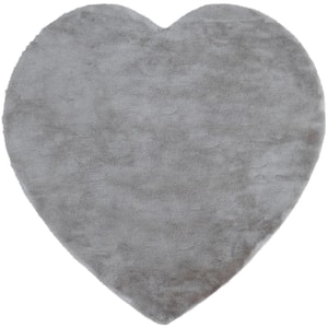 Opal Crest Modern Glam Faux Fur Solid Shag Grey 5 ft. 2 in. x 5 ft. 2 in. Heart Area Rug