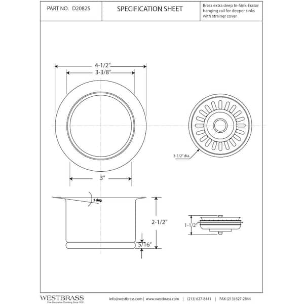 Westbrass d2082s-05 Insinkerator Style Extra-Deep Disposal Flange and Strainer - Polished Nickel