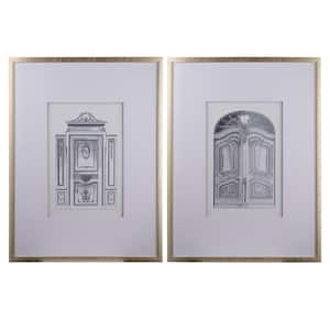Framed White, Gold Pencial Architectural Wall Art (Set of 2)