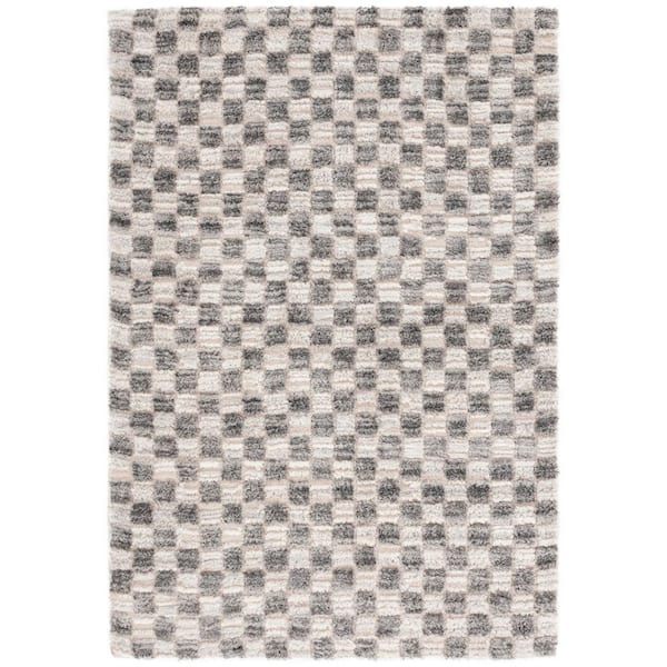 SAFAVIEH Seattle Shag 8 ft. x 10 ft. Ivory/Gray Checkered Area Rug