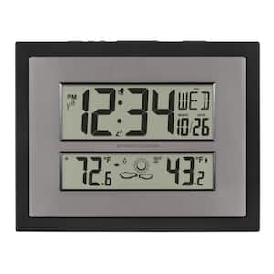Atomic Digital Clock with Temperature and Forecast in Black/Silver