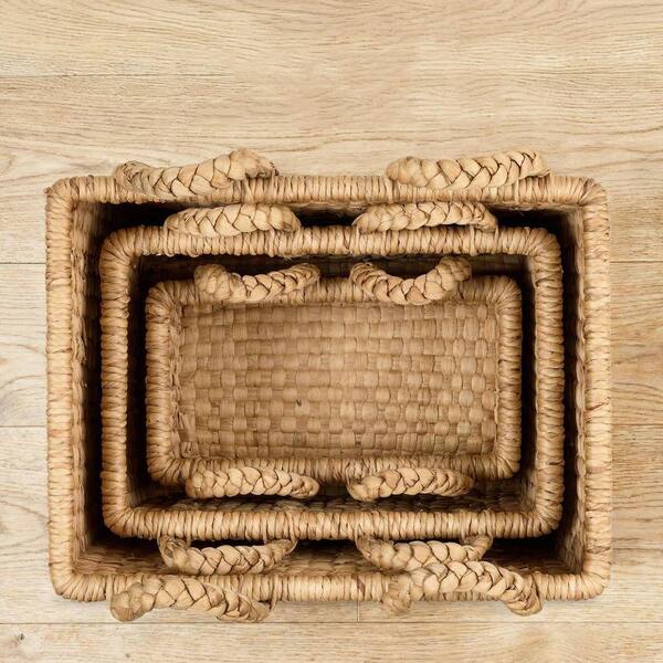 Brown 24 in. x 20.5 in. Waterhyacinth Decorative Basket Set of 3