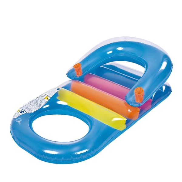 Pool Central 59 in. Blue Inflatable Lounger with Drink Holders