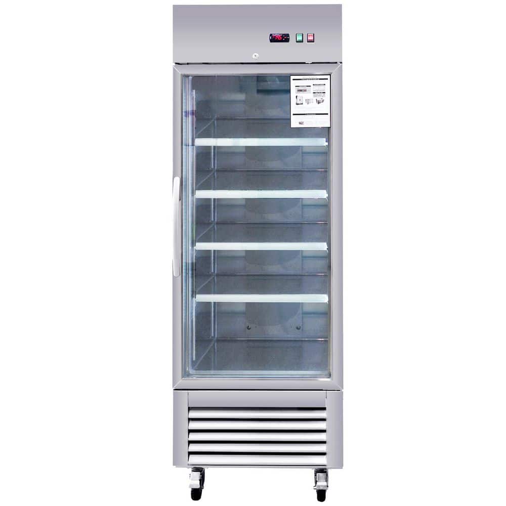 18.68 cu. ft. 27 in. W Commercial Refrigerator Single Glass Door Stainless Steel Display Refrigerator in Silver